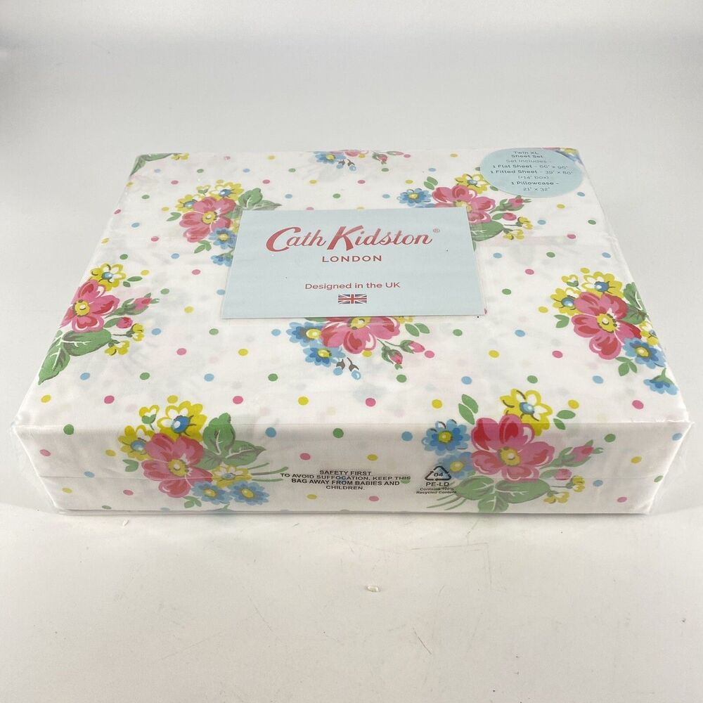 NEW Cath Kidston BUNCHES Pink Twin XL 3Pc Sheet Set 100% Cotton Floral